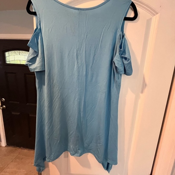 ~Surfer Line~ Blue Cold Shoulder Women's Top - Picture 4 of 6